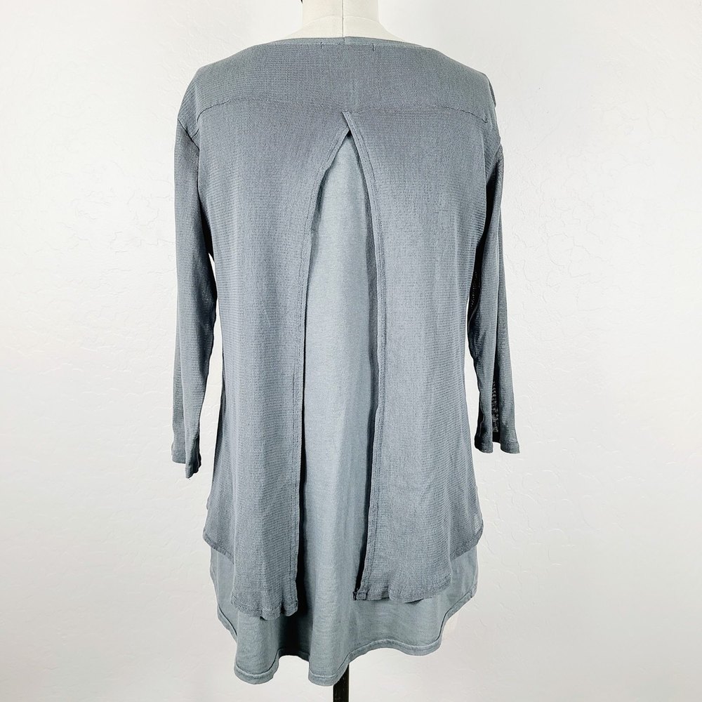 Cut Loose Tunic Top S Gray Knit Tiered Hi-Low 3/4 Sleeve Lagenlook Casual Shirt - Picture 3 of 6